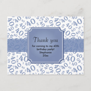 Dank Je 40 Nummer Patroon Blauw/Wit Briefkaart