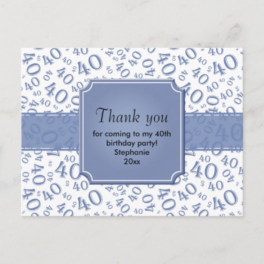 Dank Je 40 Nummer Patroon Blauw/Wit Briefkaart (Voorkant)