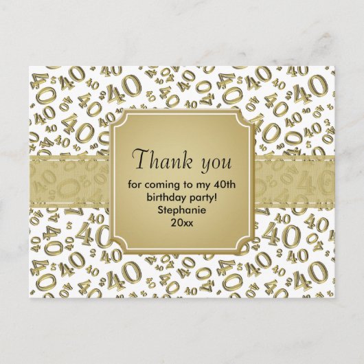 Dank Je 40 Nummer Patroon Goud/Wit Briefkaart (Voorkant)