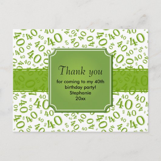 Dank Je 40 Nummer Patroon Groen/Wit Briefkaart (Voorkant)