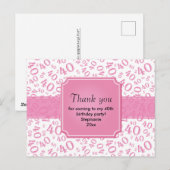 Dank Je 40 Nummer Patroon Roze/Wit Briefkaart (Voorkant / Achterkant)