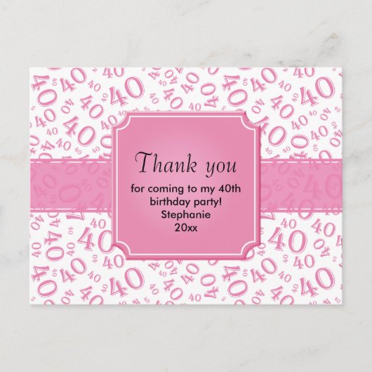 Dank Je 40 Nummer Patroon Roze/Wit Briefkaart (Voorkant)