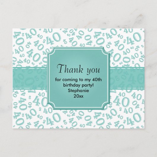Dank Je 40 Nummer Patroon Teal/Wit Briefkaart (Voorkant)