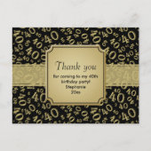 Dank je 40e Goud/Zwarte Verjaardags Nummer Patroon Briefkaart (Voorkant)