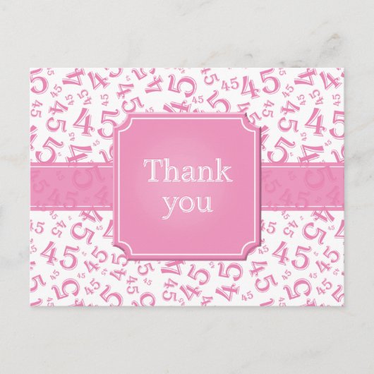 Dank je 45 Nummer Patroon Roze/Wit Postkaart (Voorkant)