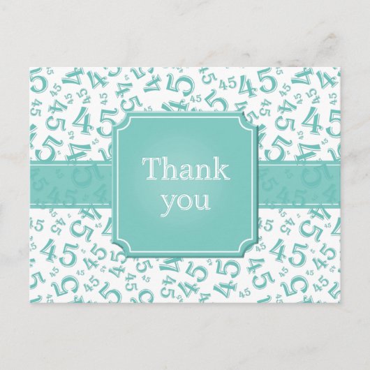 Dank je 45 Nummer Patroon Turquoise/Wit Briefkaart (Voorkant)