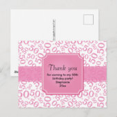 Dank Je 50 Willekeurig Getal Patroon Roze/Wit Briefkaart (Voorkant / Achterkant)