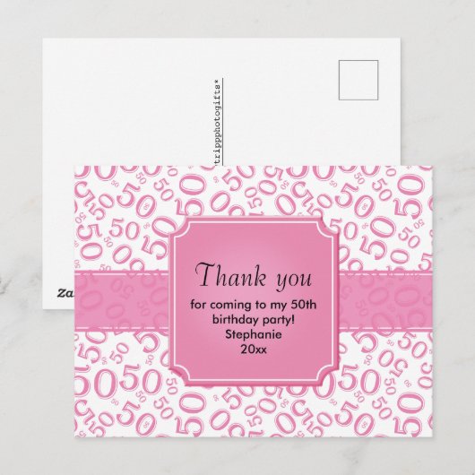 Dank Je 50 Willekeurig Getal Patroon Roze/Wit Briefkaart (Voorkant / Achterkant)