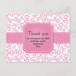 Dank Je 50 Willekeurig Nummer Patroon Roze/Wit Briefkaart