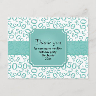 Dank Je 50 Willekeurig Nummer Patroon Teal/Wit Briefkaart