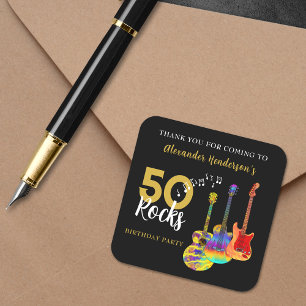 Dank Je 50e verjaardag Gitaar Rocks 50 Vierkante Sticker