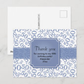 Dank je: 50e verjaardag Nummer patroon blauw/wit Briefkaart (Voorkant / Achterkant)