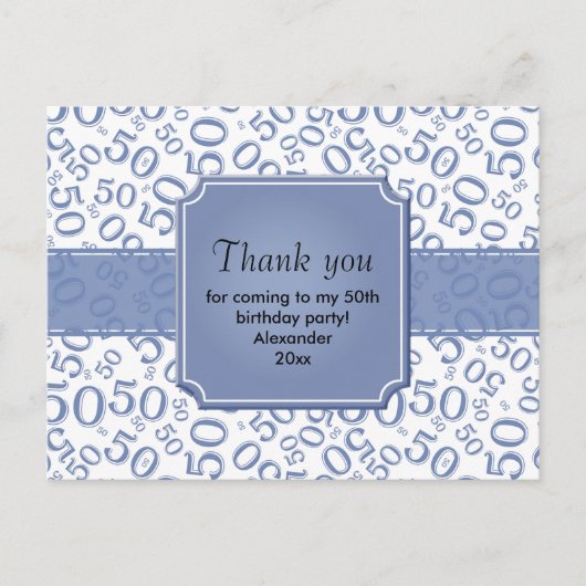 Dank je: 50e verjaardag Nummer patroon blauw/wit Briefkaart (Voorkant)
