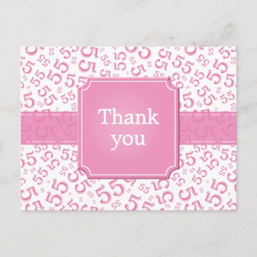 Dank je 55 Nummer Patroon Roze/Wit Briefkaart (Voorkant)