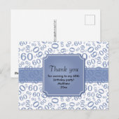 Dank je: 60e verjaardag cijferpatroon blauw/wit briefkaart (Voorkant / Achterkant)