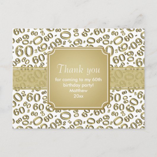 Dank je 60e verjaardag cijferpatroon goud/wit briefkaart (Voorkant)