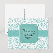 Dank je: 60e verjaardag cijferpatroon turkoois/wit briefkaart (Voorkant / Achterkant)