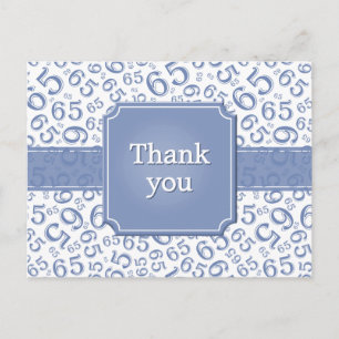 Dank je 65 Nummer Patroon Blauw/Wit Briefkaart