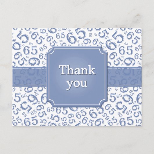 Dank je 65 Nummer Patroon Blauw/Wit Briefkaart (Voorkant)