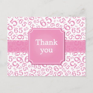 Dank je 65 Nummer Patroon Roze/Wit Briefkaart