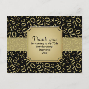 Dank Je 70e Verjaardag Cijfer Patroon Goud/Zwart Briefkaart