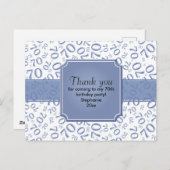 Dank je: 70ste verjaardag cijferpatroon blauw/wit briefkaart (Voorkant / Achterkant)