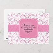 Dank je: 70ste verjaardag cijferpatroon roze/wit briefkaart (Voorkant / Achterkant)