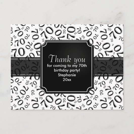 Dank je 70ste verjaardag cijferpatroon zwart/wit briefkaart (Voorkant)