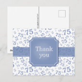 Dank je 75 Nummer Patroon Blauw/Wit Postkaart (Voorkant / Achterkant)
