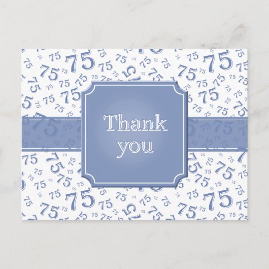 Dank je 75 Nummer Patroon Blauw/Wit Postkaart (Voorkant)