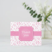 Dank je 75 Nummer Patroon Roze/Wit Postkaart (Staand voorkant)