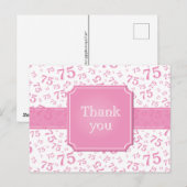 Dank je 75 Nummer Patroon Roze/Wit Postkaart (Voorkant / Achterkant)