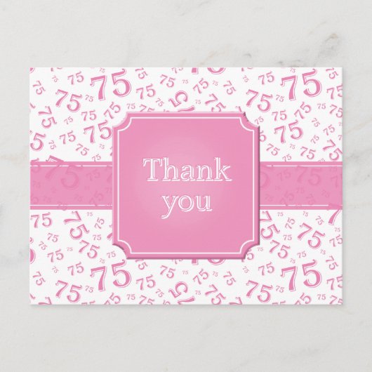 Dank je 75 Nummer Patroon Roze/Wit Postkaart (Voorkant)