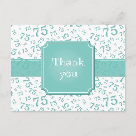Dank je 75 Nummer Patroon Teal/Wit Briefkaart (Voorkant)