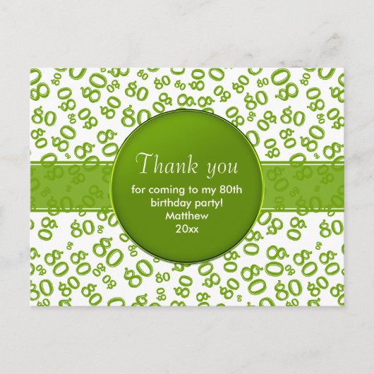 Dank je: 80 Groen/Wit Verjaardagsnummersjabloon Briefkaart (Voorkant)