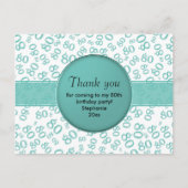 Dank Je 80e Turquoise/Wit Verjaardag Nummer Patroo Briefkaart (Voorkant)