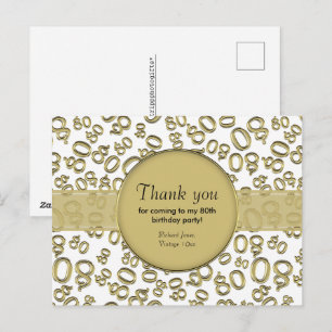 Dank je: 80ste Goud/Witte Verjaardag Nummerpatroon Briefkaart