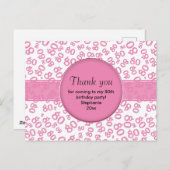 Dank je: 80ste Roze/Witte Verjaardagsgetalpatroon Briefkaart (Voorkant / Achterkant)