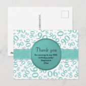 Dank Je 90e Groenblauw/Wit Verjaardags Nummer Patr Briefkaart (Voorkant / Achterkant)