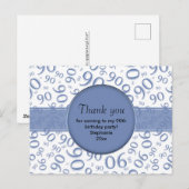 Dank Je 90ste Blauw/Wit Verjaardags Nummer Patroon Briefkaart (Voorkant / Achterkant)