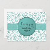 Dank je: 90ste Teal/Wit verjaardags-nummerpatroon Briefkaart (Voorkant / Achterkant)