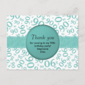 Dank je: 90ste Teal/Wit verjaardags-nummerpatroon Briefkaart (Voorkant)