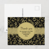 Dank Je 90ste Zwarte/Gouden Verjaardag Nummer Patr Briefkaart (Voorkant / Achterkant)