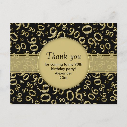 Dank Je 90ste Zwarte/Gouden Verjaardag Nummer Patr Briefkaart (Voorkant)