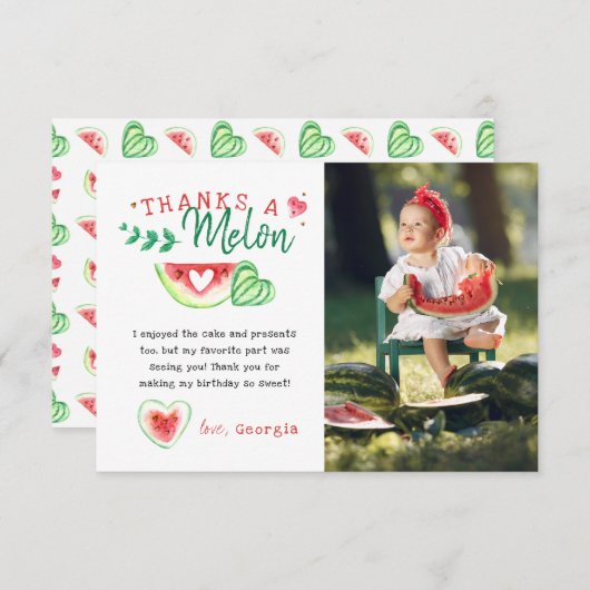 Dank je A Melon | Watermeloen Verjaardagsbedankje Bedankkaart (Voorkant / Achterkant)
