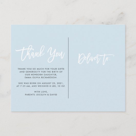 Dank je | Aankondiging van de geboorte van moderne Briefkaart (Achterkant)