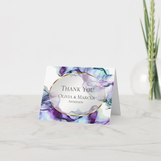 Dank je | Abstracte Paarse Waterverf Inkt Bedankkaart (Voorkant)