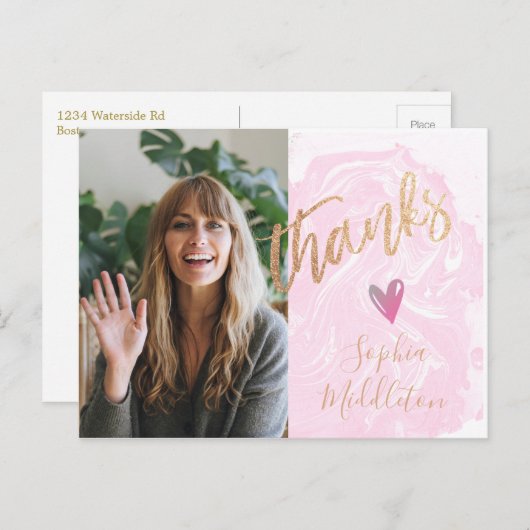 Dank je Afstudeer Modern Roze Foto Goud  Briefkaart (Voorkant / Achterkant)