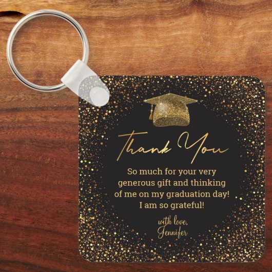 dank je afstuderen zwarte goudglitters luxe sleutelhanger (Voorkant)