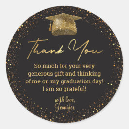 dank je afstuderen zwarte goudglitters ronde sticker
